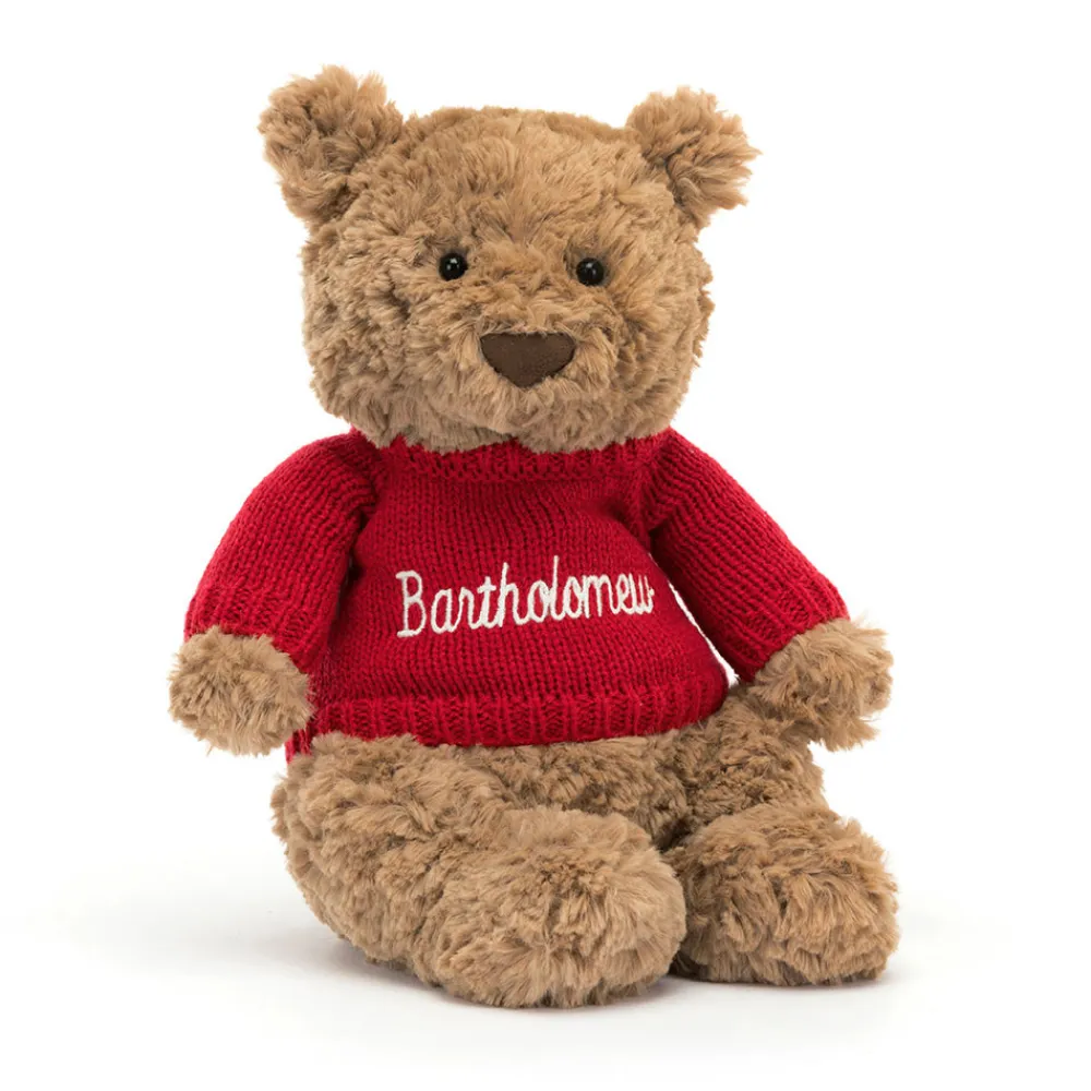 Jellycat Bartholomew Bear with Personalised Red Jumper