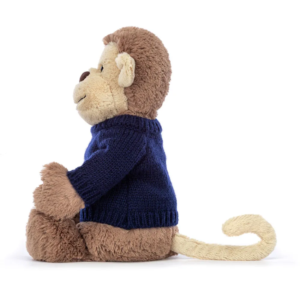 Jellycat Bashful Monkey with Personalised Navy Jumper
